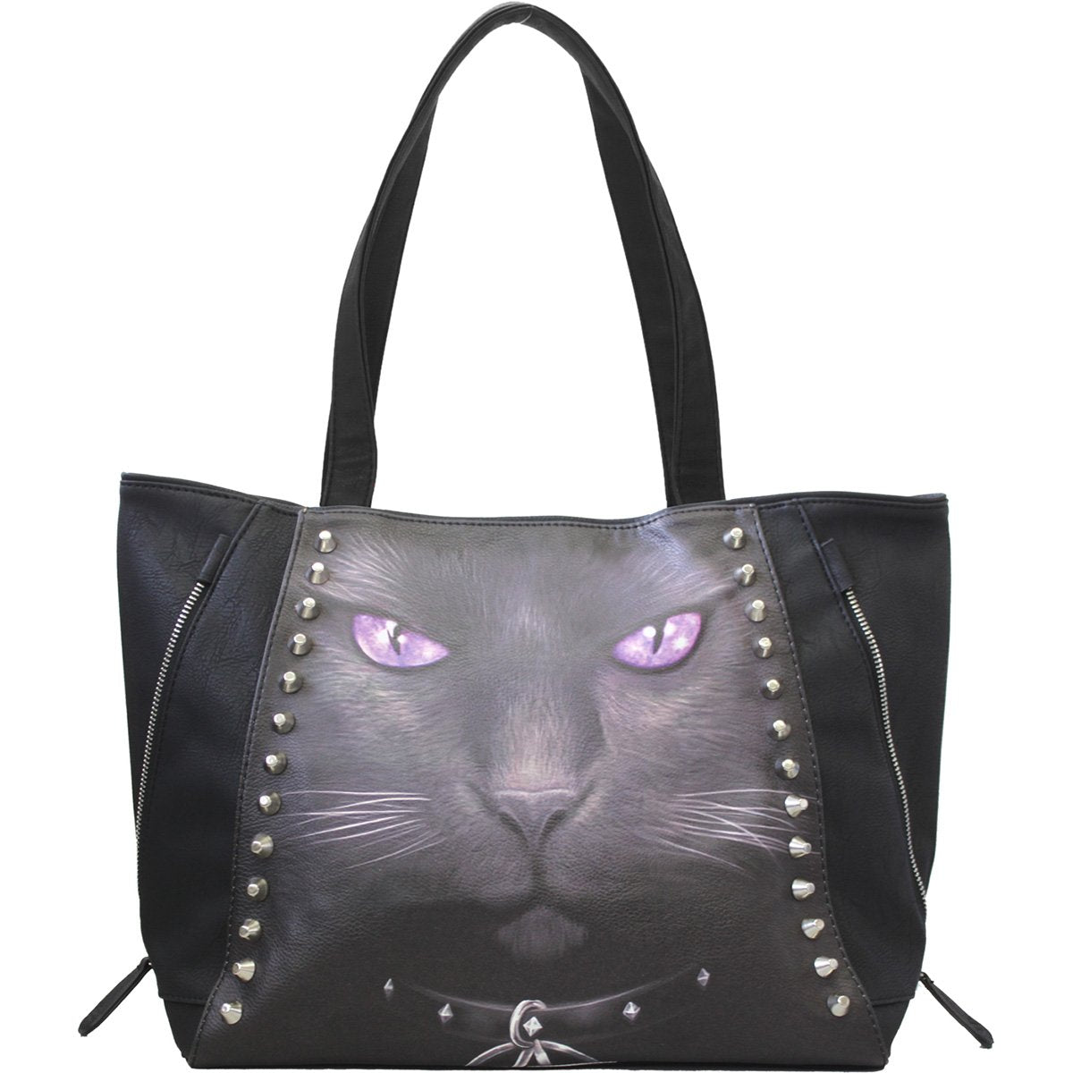 Laat deze "Zwarte Kat Tote Bag" je enige magische beste vriend zijn! Met zijn doordringende paarse ogen en pentagram-halsband is hij niet voor de poes.