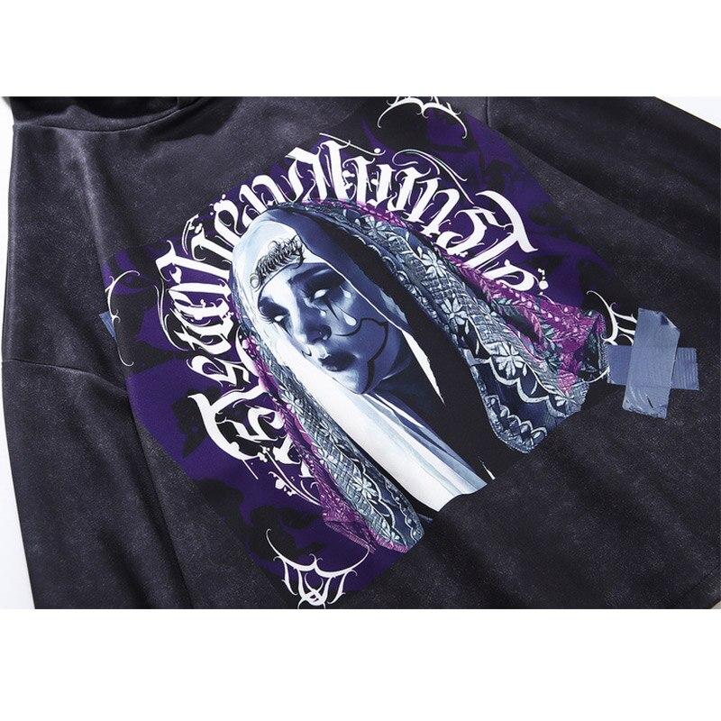 Gothic Witch Punk Letter Print Hoodie Men Casual Retro Hooded Rock