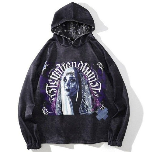 Gothic Witch Punk Letter Print Hoodie Men Casual Retro Hooded Rock