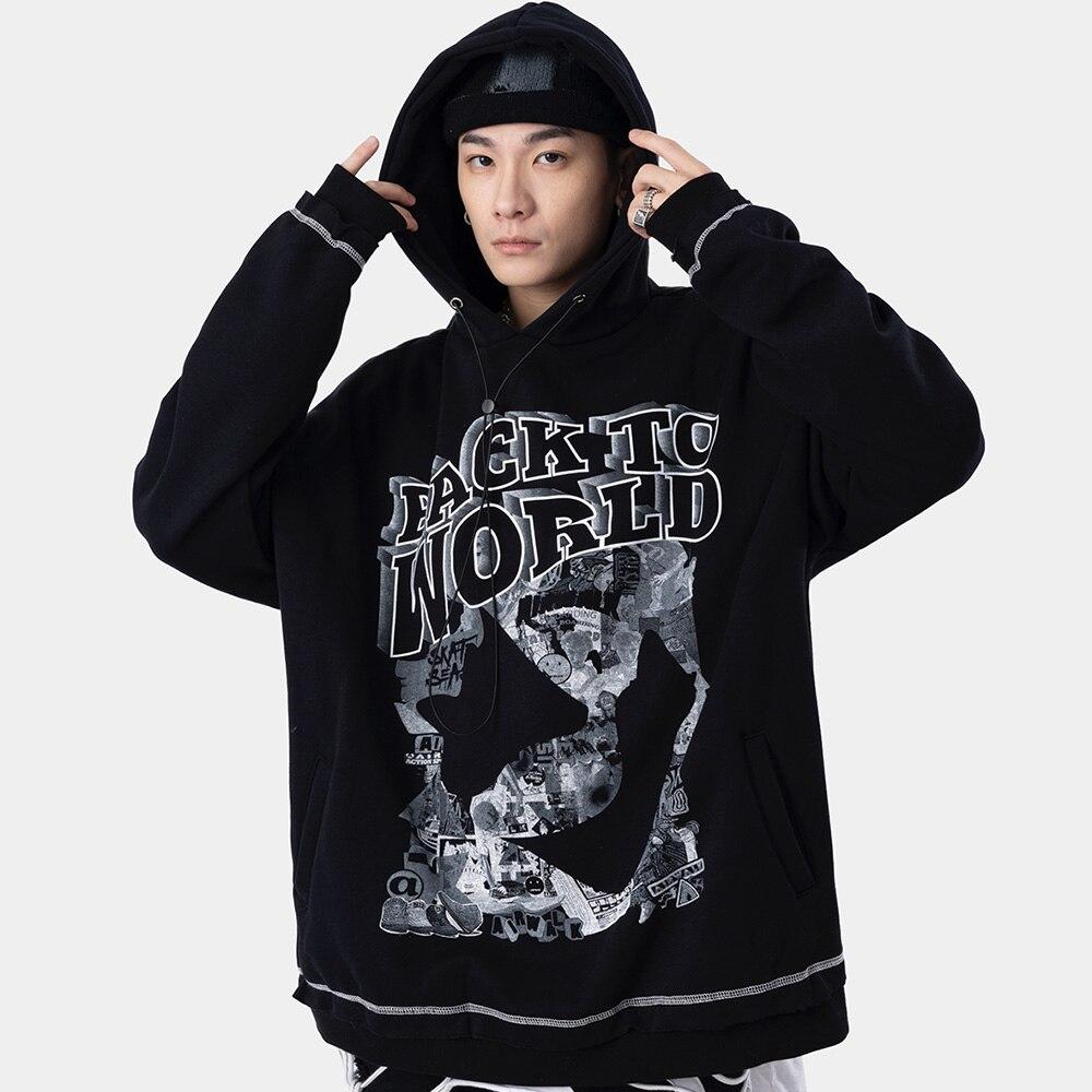 Hoodie Men Gothic Letter Comics Print Fleece Warm Pullover Couple
