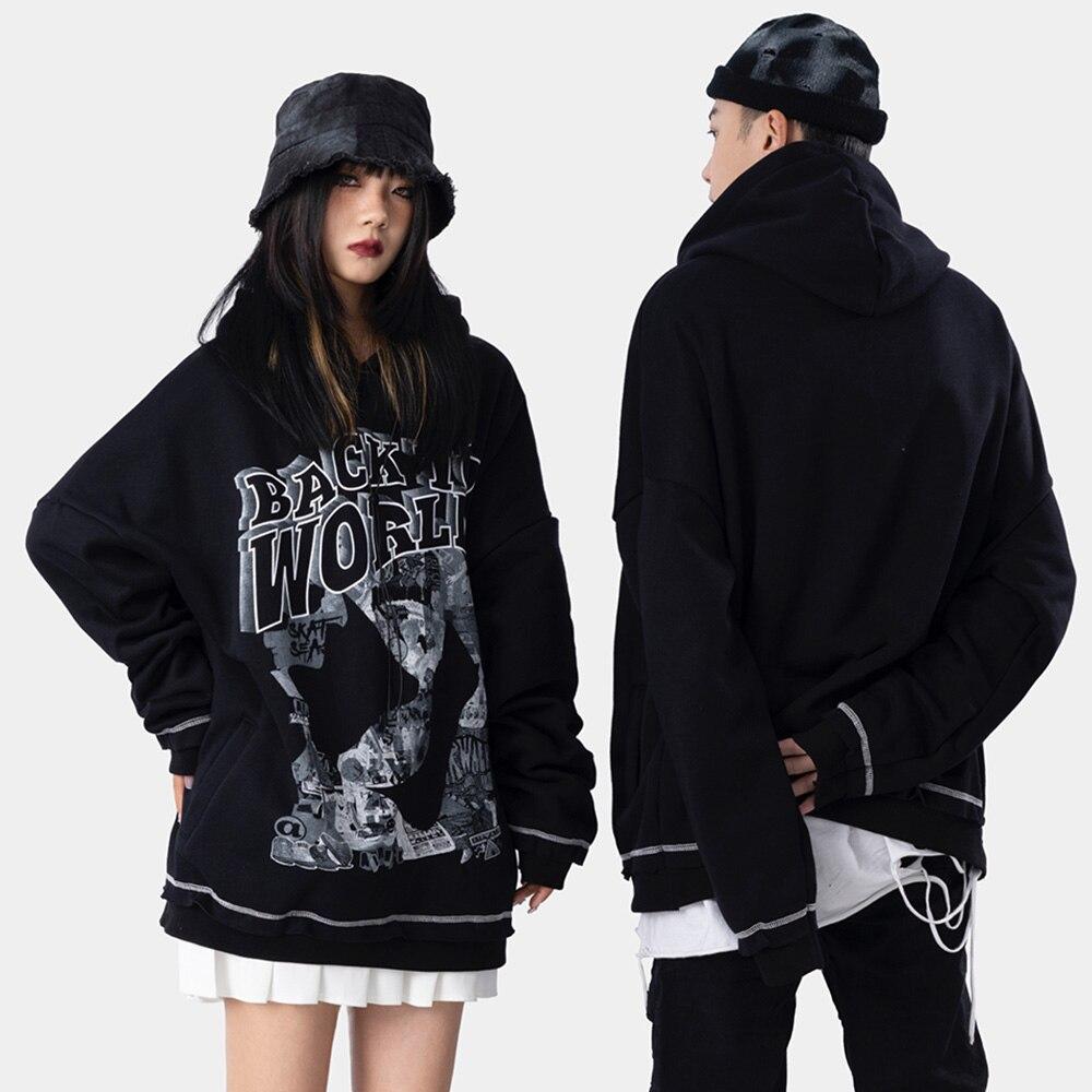 Hoodie Men Gothic Letter Comics Print Fleece Warm Pullover Couple