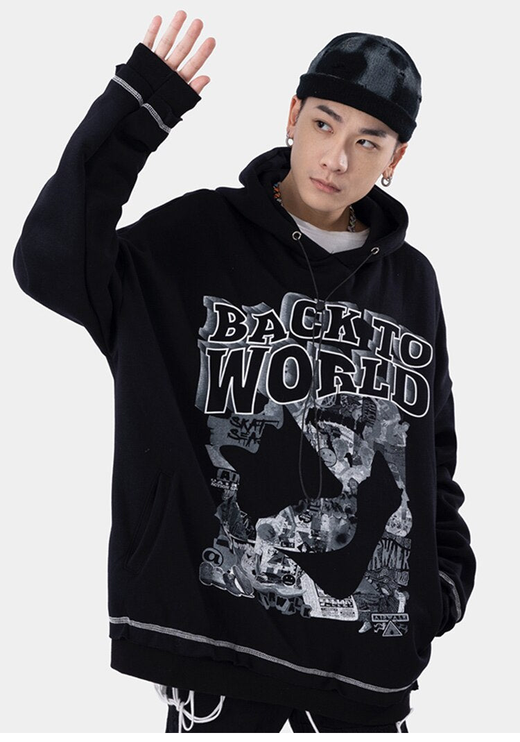 Hoodie Men Gothic Letter Comics Print Fleece Warm Pullover Couple