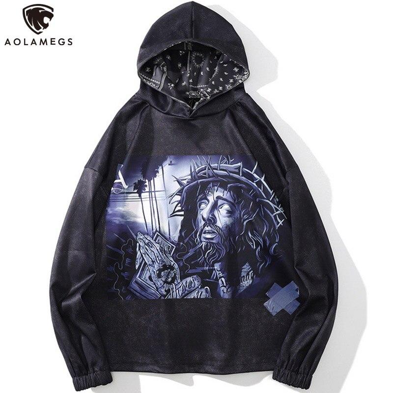 Hoodie Men Retro Gothic Statue Print Casual Hooded Sweatshirt Pullover