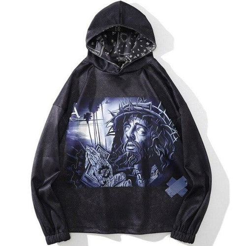 Hoodie Men Retro Gothic Statue Print Casual Hooded Sweatshirt Pullover