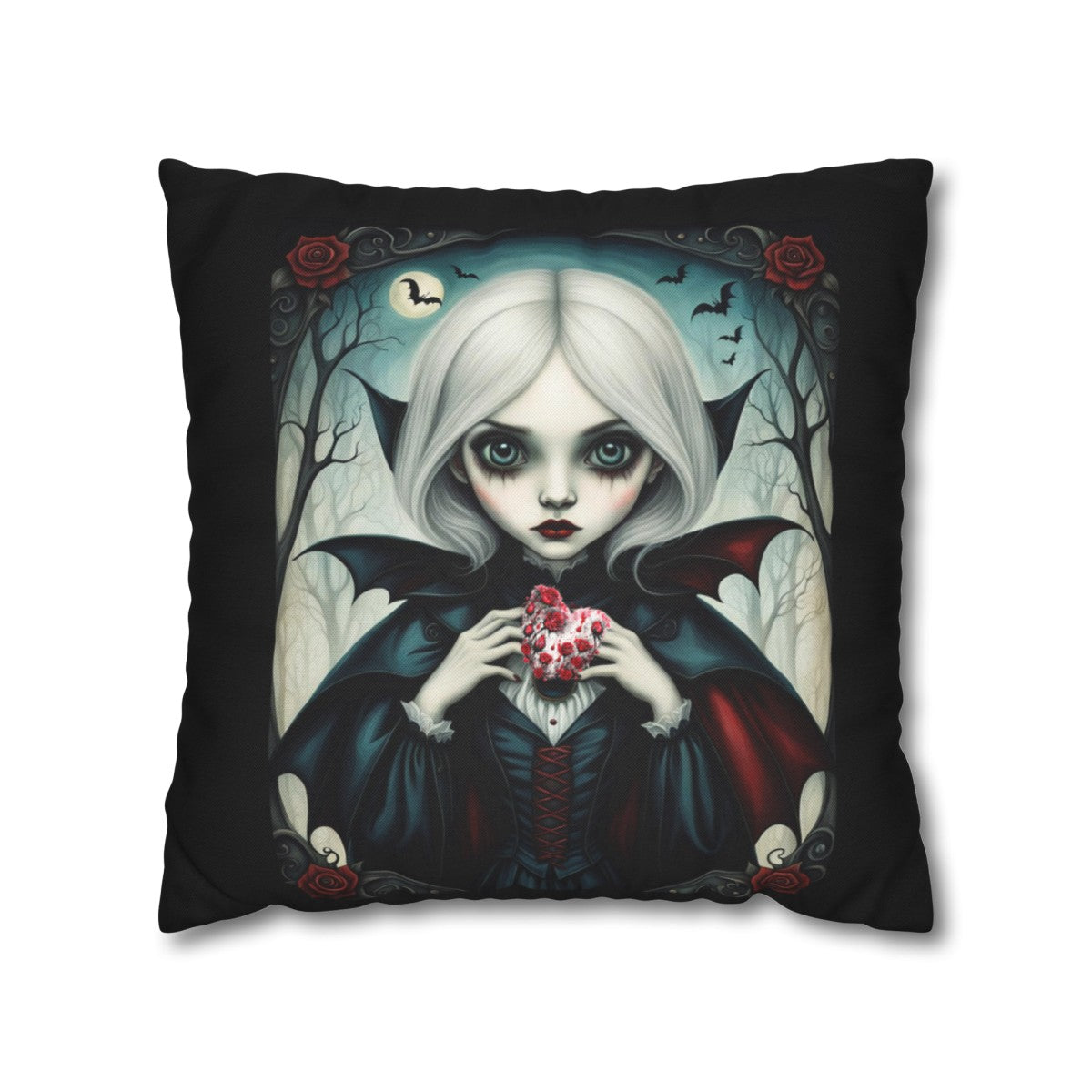 Laat je betoveren door de betoveren door dit "Fantasia Moon's Nocturnal Whispers Gothic Kussenhoes" uit de Nocturnal Dreams collectie van Fantasia Moon.